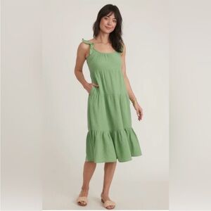 Marine Layer Jude Flutter Sleeve Dress Jade Sheen cotton gauze sleeveless midi M